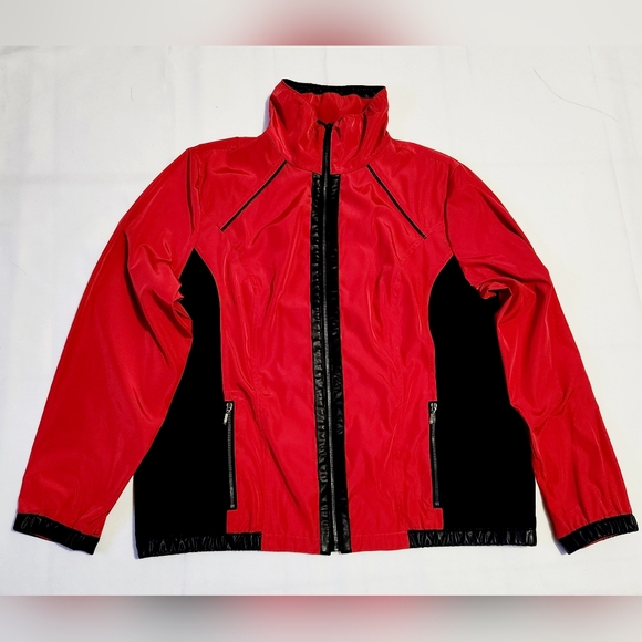 Zenergy by Chico's Size 2 (Large) Red/Black Windbreaker Jacket Faux Leather - Picture 8 of 8